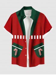Chemise de Noël grande taille avec imprimé bonbon et poche boutonnée pour homme - Rouge L