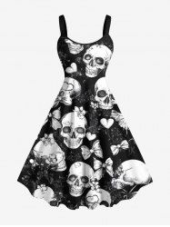Plus Size Skulls Bowknot Heart Flowers Print Tank Dress -  