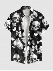 Plus Size Skulls Bowknot Heart Flowers Print Buttons Pocket Shirt For Men - Noir 3XL