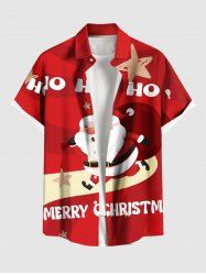 Chemise à boutons et poche pour homme, grande taille, motif Père Noël, lettres et étoiles. - Rouge 2XL