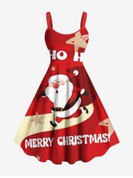 Plus Size Christmas Santa Claus Letters Stars Print A Line Dress -  