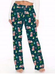 Pantalon large à cordon avec motif chien et boule de Noël grande taille - Vert profond 5X
