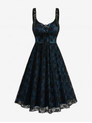 Robe débardeur à œillets en dentelle résille et lacets en forme de cœur - Noir S