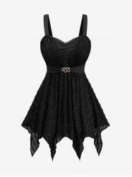 Plus Size Silver Line Snake Buckle Lace Trim Ruched Tank Top -  