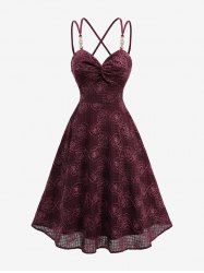 Robe à bretelles croisées en A à carreaux et broderie de roses - Rouge S