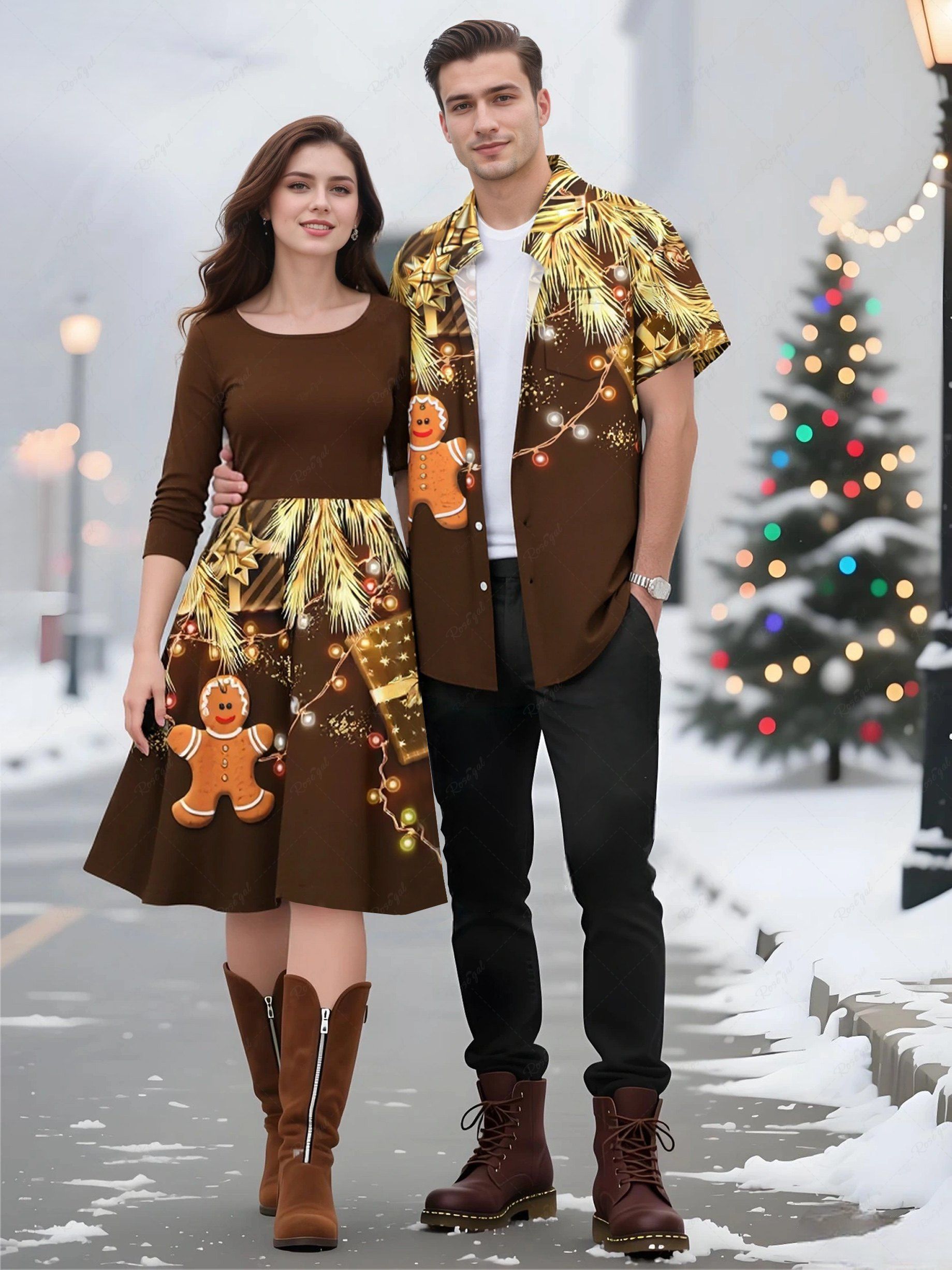 Shop Christmas Tree Gift Light Gingerbread Print Matching Outfit For Couples  