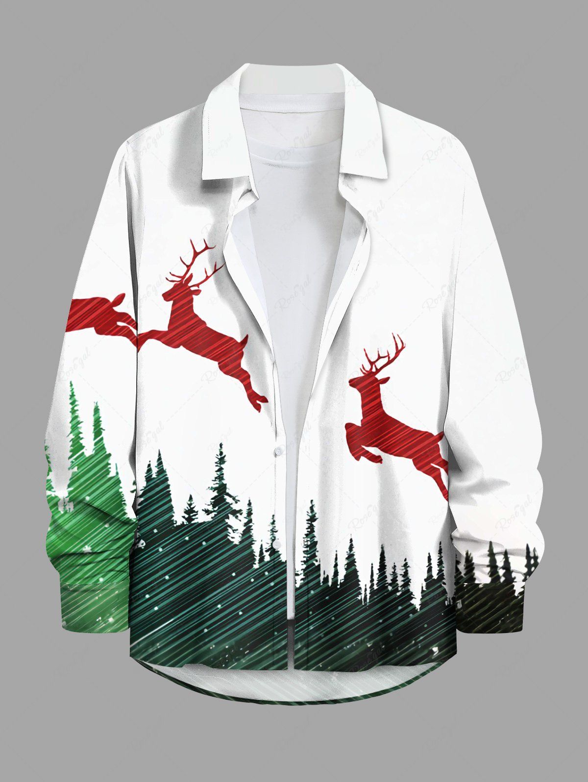 Chemise boutonnée à manches longues et imprimé sapin de Noël pour homme, grande taille Blanc M