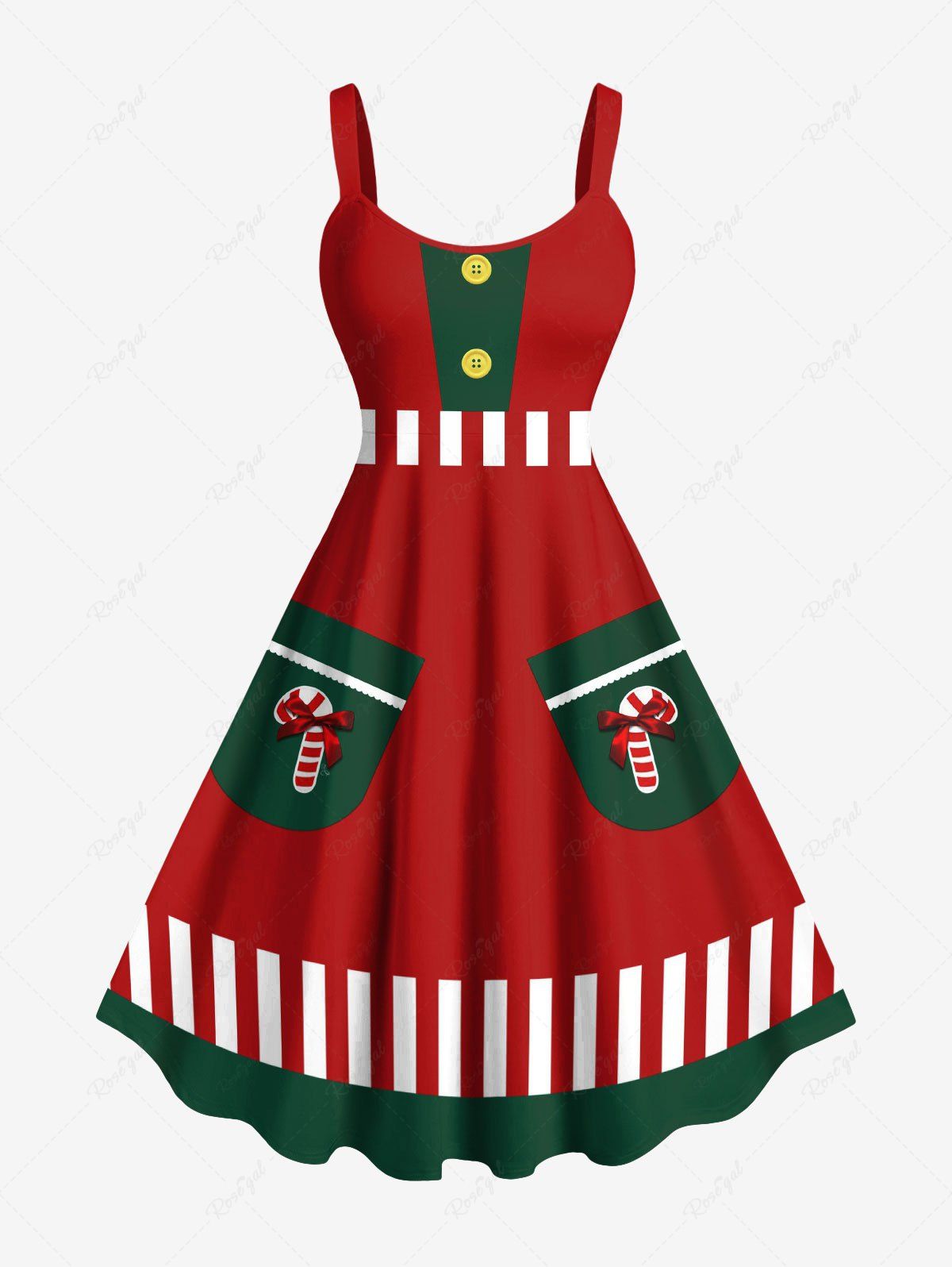 Outfits Plus Size Christmas Santa Claus Costume Candy Print A Line Tank Dress  