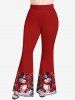 Ensemble assorti de Noël, t-shirt et pantalon évasé pour femme, motif flocon de neige, bonhomme de neige, fleurs et bonbons, grande taille - Rouge 