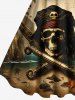 Coconut Tree Pirate Skull Fire Flame Boat Cruise Print Plus Size Matching Hawaii Beach Outfit For Couples -  