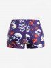 Plus Size Skull Butterfly Flower Print Shell Buckle Crisscross Boyleg Tankini Swimsuit (Adjustable Shoulder Strap) -  