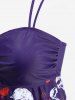 Maillot de bain tankini grande taille à imprimé tête de mort, papillon et fleurs, boucle coquillage, jambes croisées (bretelles réglables) - Pourpre  3X | US 22-24