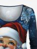 T-shirt de Noël grande taille imprimé Père Noël, fleurs et galaxie - Bleu Marine XS