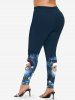 Plus Size Christmas Santa Claus Flowers Galaxy Print Leggings -  