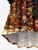 Plus Size Christmas Tree Light Glitter 3D Print Ruched Flare Sleeves High Low Dress -  