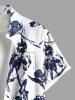 Plus Size Flowers Leaf Ink Painting Print Buttons Pocket Hawaii Shirt For Men -  