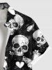 Plus Size Skulls Bowknot Heart Flowers Print Buttons Pocket Shirt For Men - Noir 3XL