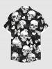 Plus Size Skulls Bowknot Heart Flowers Print Buttons Pocket Shirt For Men - Noir 3XL