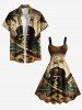 Robe débardeur hawaïenne grande taille à imprimé cocotier, pirate, crâne, feu, flamme, bateau, croisière - Bronze S