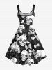 Plus Size Skulls Bowknot Heart Flowers Print Tank Dress -  