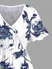 Plus Size Flowers Leaf Ink Painting Print Split Hawaii Midi Dress -  
