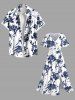 Plus Size Flowers Leaf Ink Painting Print Split Hawaii Midi Dress -  