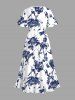 Plus Size Flowers Leaf Ink Painting Print Split Hawaii Midi Dress -  