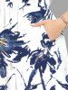 Plus Size Flowers Leaf Ink Painting Print Split Hawaii Midi Dress -  
