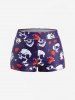 Plus Size Skull Butterfly Flower Print Shell Buckle Crisscross Boyleg Tankini Swimsuit (Adjustable Shoulder Strap) -  