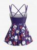 Plus Size Skull Butterfly Flower Print Shell Buckle Crisscross Boyleg Tankini Swimsuit (Adjustable Shoulder Strap) -  