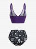 Plus Size Skull Butterfly Bat Snake Flower Print Bowknot Tied Plunging Bikini Set -  