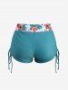 Plus Size Tropical Leaf Hibiscus Flower Flamingo Zig Zag Print Hawaii Cinched Boyleg Tankini Swimsuit -  