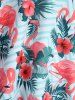 Plus Size Tropical Leaf Hibiscus Flower Flamingo Zig Zag Print Hawaii Cinched Boyleg Tankini Swimsuit -  