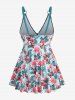 Plus Size Tropical Leaf Hibiscus Flower Flamingo Zig Zag Print Hawaii Cinched Boyleg Tankini Swimsuit -  