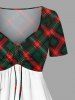 Plus Size Christmas Tree Elk Plaid Print Cinched A Line Dress -  