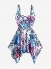 Plus Size Ombre Rose Flower Print Keyhole Tied Boyleg Tankini Swimsuit (Adjustable Shoulder Strap) -  