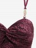 Robe à bretelles croisées en A à carreaux et broderie de roses - Rouge S