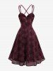 Robe à bretelles croisées en A à carreaux et broderie de roses - Rouge S