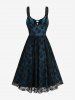 Rose Flowers Fishnet Lace Grommets Lace-up Heart Buckle Tank Dress -  