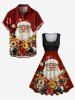 Plus Size Christmas Santa Claus Colorful Flower Print Vintage Swing A Line Dress -  