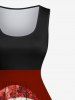 Plus Size Christmas Santa Claus Colorful Flower Print Vintage Swing A Line Dress -  