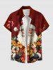 Chemise de Noël grande taille à imprimé fleuri coloré et boutonné avec poche pour homme - Rouge L