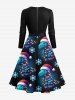 Plus Size Christmas Light Hat Snowflake Dinosaur Print Scalloped Neck A Line Dress with Removable Belt -  