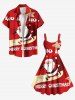 Plus Size Christmas Santa Claus Letters Stars Print A Line Dress -  
