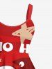 Plus Size Christmas Santa Claus Letters Stars Print A Line Dress -  