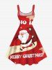 Plus Size Christmas Santa Claus Letters Stars Print A Line Dress -  