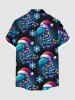 Plus Size Christmas Light Hat Snowflake Dinosaur Print Ombre Button Pocket Shirt For Men -  