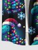 Plus Size Christmas Light Hat Snowflake Dinosaur Print Ombre Button Pocket Shirt For Men -  