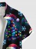 Plus Size Christmas Light Hat Snowflake Dinosaur Print Ombre Button Pocket Shirt For Men -  