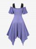 Plus Size Lace-up Hollow Out Butterfly Lace Trim Ruffles Zipper Cold Shoulder Tank Dress -  